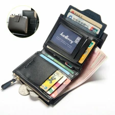 Men's Leather Bifold Wallet Coin Purse ID Credit Card Holder Short Money Clip