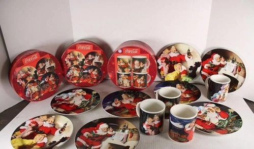 Vintage Coca Cola Stoneware by SAKURA Santa Holiday Portraits Plates & Mugs EUC