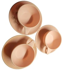 Vintage Watertown Lifetime Ware Pink Melamine 3 Cup Saucer Sets Floral Design