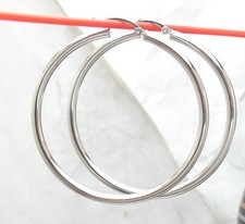 2" Plain Round Hoop Earrings Real 14K White Gold 50mmX3mm FREE SHIPPING