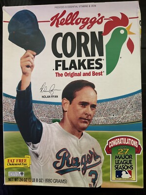 Nolan Ryan Retirement 1993 Kelloggs Corn Flakes Cereal Box Not Opened Complete