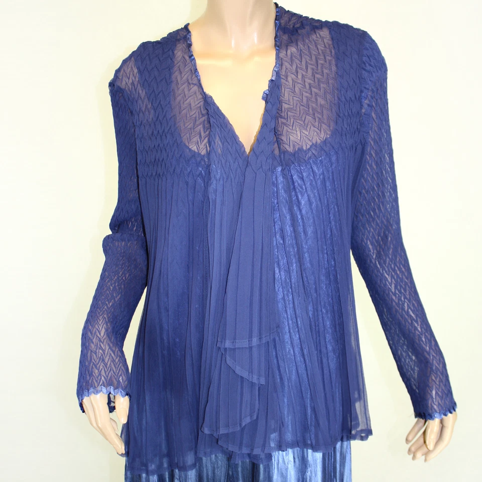 Conjunto envolvente de vestido plisado formal talla grande Komarov azul real 2X Foto 2 de 4