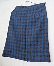 Vtg MEDIUM 23" Waist Blue Gray Wool Tartan Plaid Skirt Lined EUC