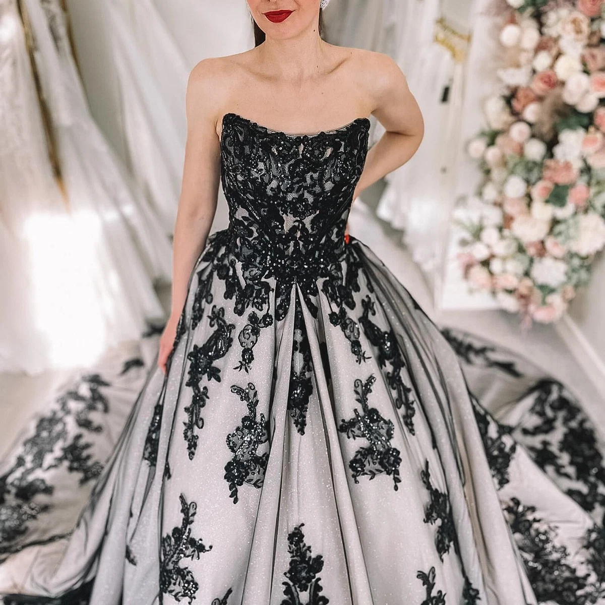 formal dresses mermaid Deep V-Neck Sweep Train Grey Tulle Prom Dress US6 / Custom Color halloween wedding Cloth Size:S Full Length Fabric Corseted Plus Size Wedding