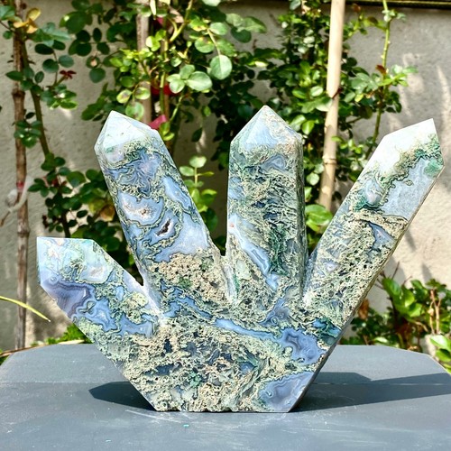 2,16 Pfund Natürliches Wasser Gras Achat Mehrspitz Obelisk Kristall Energiesäule. - Bild 2 von 14