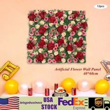 12Pcs Artificial Flower Wall Panel Backdrop Wedding Rose Hydrangea Flower Decor