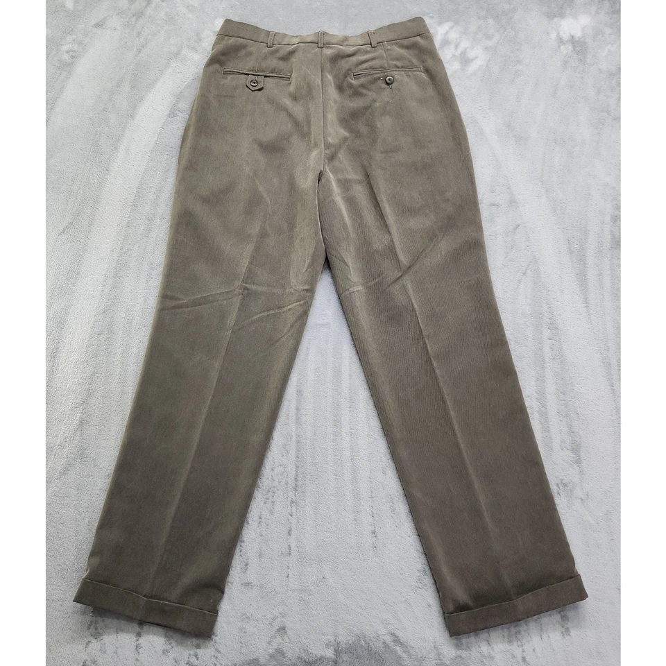 Haggar Black Label Dress Pants Mens 34x32 Brown Pleated Cuffed Office Academia - Image 2 of 4