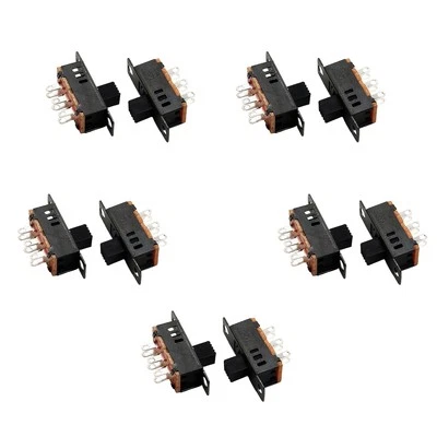 TAISHI PANEL SWITCH 2P2T 10PCS 6 SLIDE BLACK PIN SOLDER MOUNT DPDT POSITION 3 ON/OFF/ON