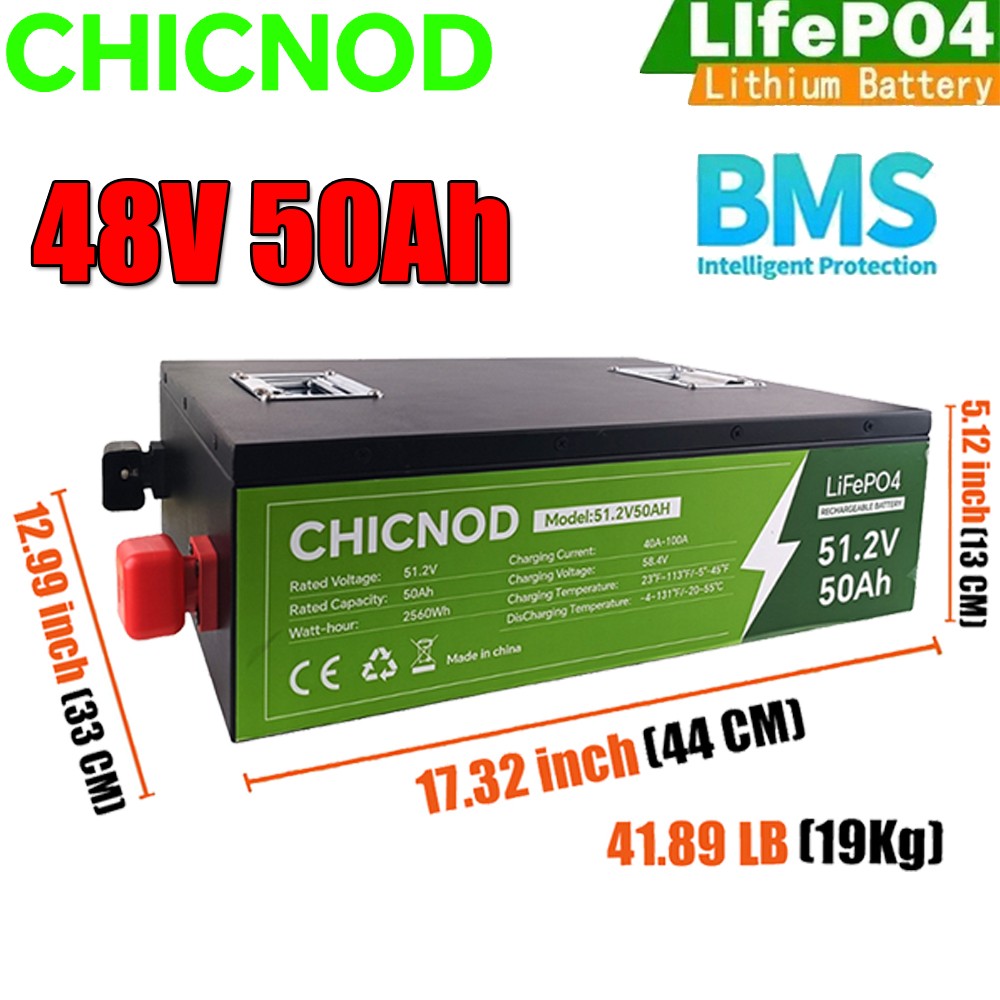 48V 50Ah LiFePO4 Golf Cart Battery with BMS 15000+ Deep Cycles