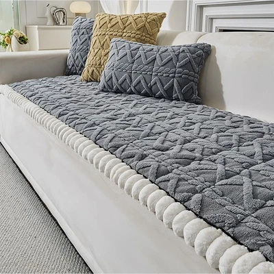 BUY-ONLINE-FURNITURE Soft Plush Sofa Cover Dark Grey Non Slip Couch Protector for Dogs and Pets