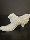 Fenton Hobnail White Milk Glass Slipper With Cat Head