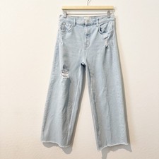 Rails Denim The Getty Cropped High Rise Wide Leg Light Wash Jeans Distressed 30