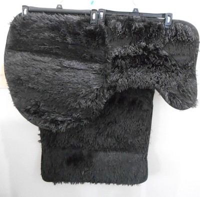 Black Bathroom Rug 3 Pc Set-Shaggy Bath Mat, Toilet Seat Cover, U Shape Rug-NEW