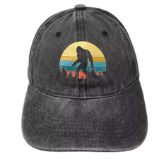 Bigfoot Sasquatch Retro Sunset Baseball Cap Gray Hat OS Slideback Cotton Strap