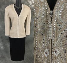 BEAUTIFUL St John evening jacket knit beige rhinestones embellished blazer 8