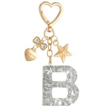 Cute Initial Letter Keychain, Letter B Keychains for Women Girls Bling Silver