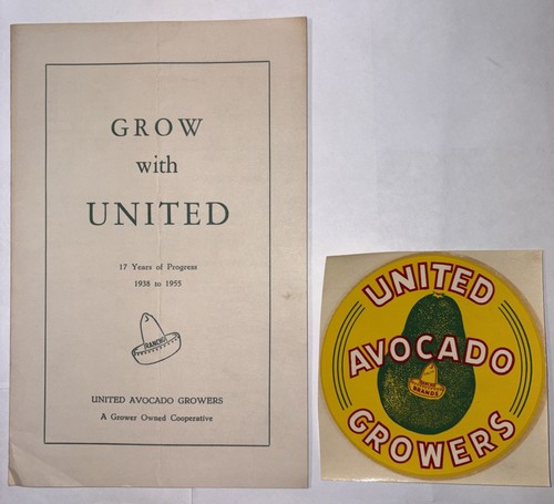 United Avocado Growers Rancho Brands Brochure 1955 & Sticker