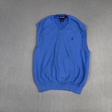Polo Golf Ralph Lauren Sweater Vest Mens L Blue V Neck Cotton Knit Stretch VTG