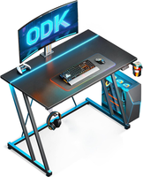 Odk 80 × 50 Cm Gaming Tisch Mit Led, Gaming Schreibtisch Mit Becherhalter Und Ko