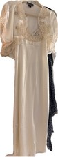 VTG L/XL  IVORY Satin  Peignoir Nightgown Set - 1975 HALSTON - Gown & Bed Jacket