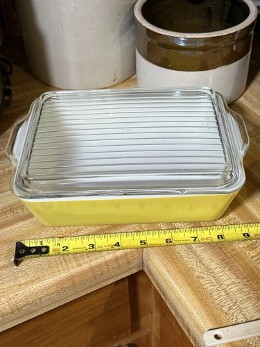 Vintage Pyrex Yellow 1.5 Qt 503-B Refrigerator Casserole Dish & Ribbed Lid 503-C