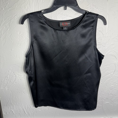 #ad Gloria Vanderbilt WMS Size 8 100% Silk Black Tank Dark Fairy Quiet Luxury Staple $16.00