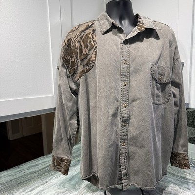 Vintage Scottish Greys Shirt Mens 2XL Gray Shooting Denim Camo Hunting Buck 90s