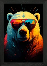 Miami Beach Polar Bear Framed Wall Art Poster Canvas Print Picture