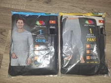  Fruit Of The Loom Mens Size Med Thermal Black Top And Bottoms New (Eb5)
