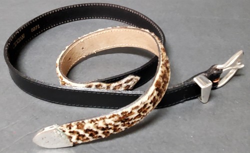 Cipriani Belt 8221 Imported English Saddle Black Leather WOM L Leopard Pony Hide - Picture 7 of 12
