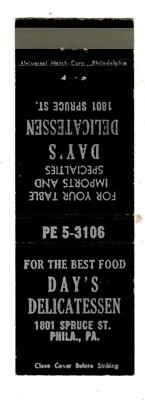 DAY'S DELICATESSEN matchbook matchcover - PHILADELPHIA, PENNSYLVANIA