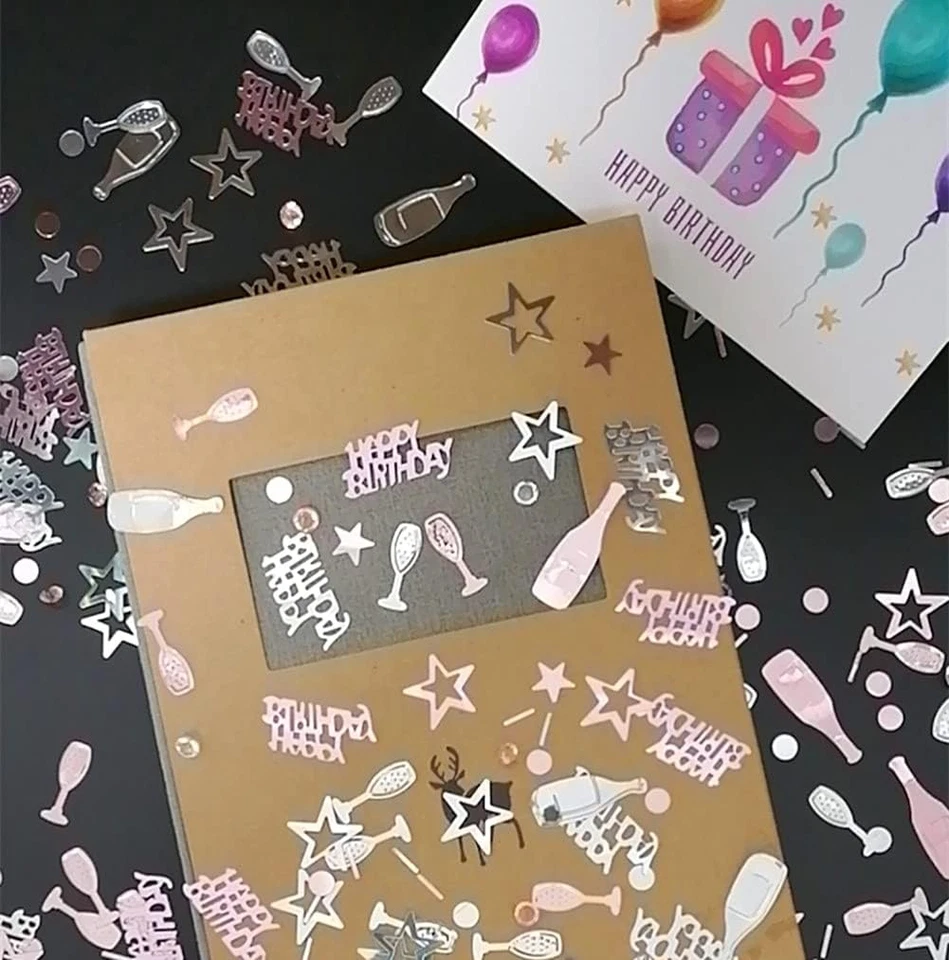 Feliz Cumpleaños Confeti Oro Rosa y Plata Lámina de Metal Cumpleaños Lentejuelas Coloridas Foto 2 de 4