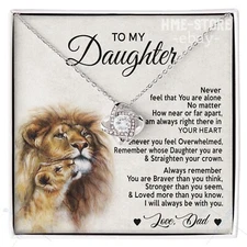 To My Daughter Love Dad Lion Necklace Knot, From Father Daughter Gifts For Girls