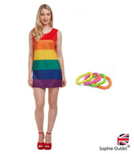 Ladies RAINBOW FANCY DRESS & BRACELET SET Girls Fancy Dress Costume LGBT Pride