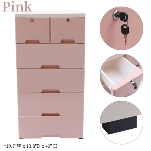 Plastic Storage Cabinet 6 Closet Drawers Clothes Organizer Tower Cabinet Pink