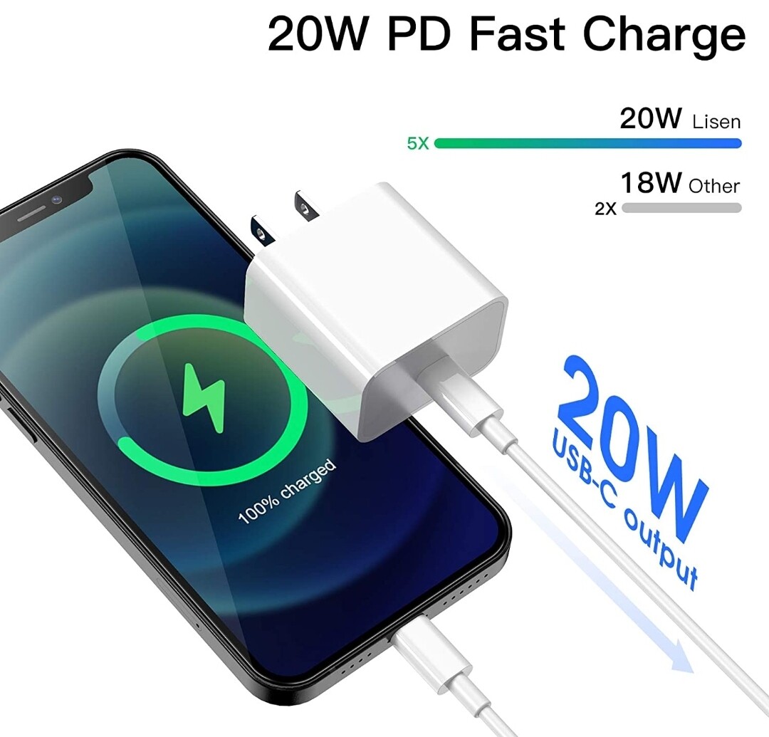 20W USB-C Wall Charger PD Fast Charging Cable For iPhone 13/12/11 Pro Max  XR XS