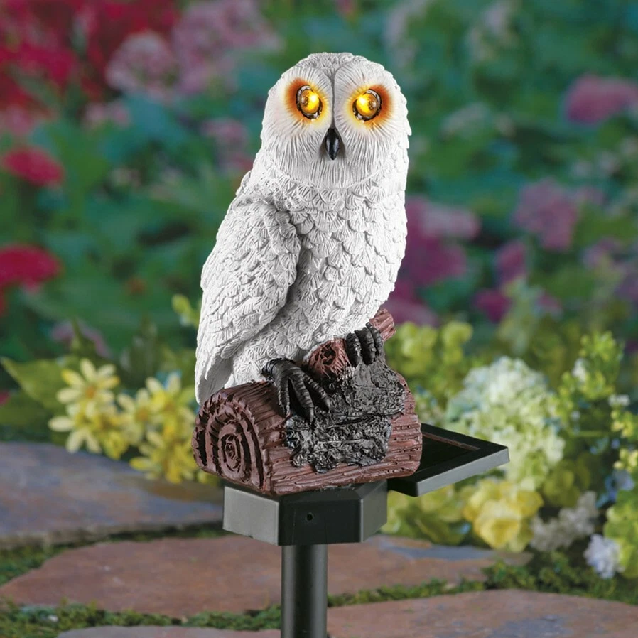 SOLAIRE ÉCLAIRAGE YEUX & Sons Blanc Chouette Jardin Statue Pieu - Garde EUR  32,88 - PicClick FR