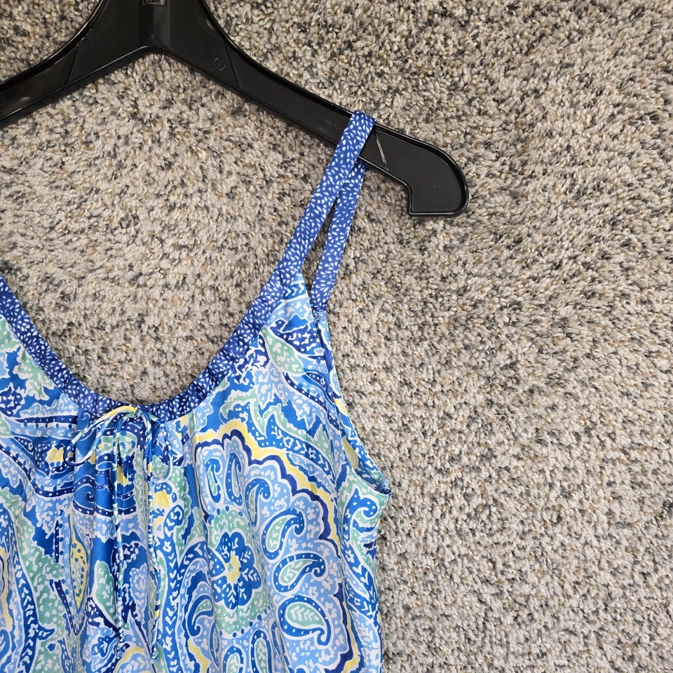 Vestido Oscar De La Renta para mujer pequeño azul estampado cachemira satinado mini sin mangas Foto 2 de 4