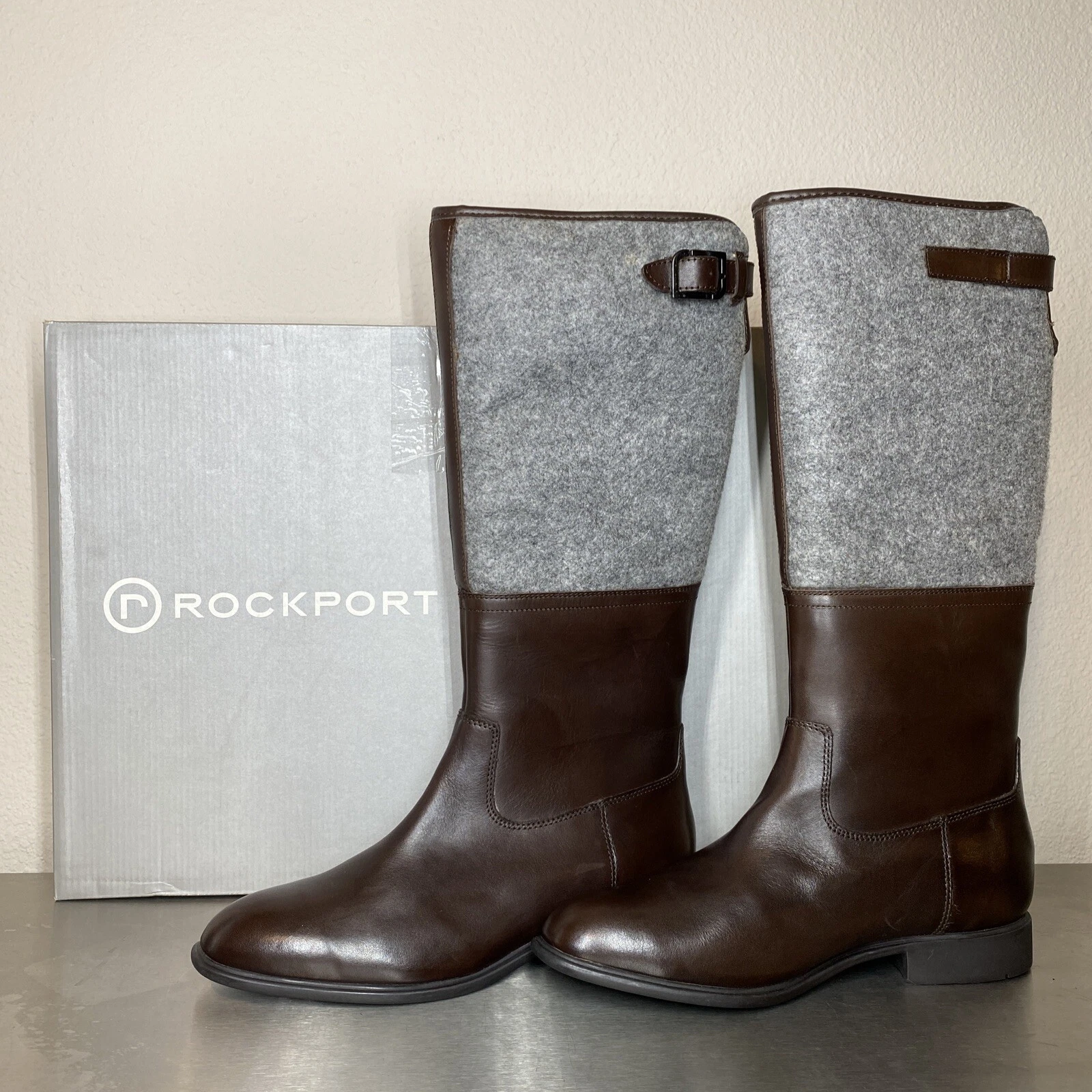ROCKPORT Women’s Size 9 Lola Pull-On Riding Boot Dark Brown/Gray Horseback Camp