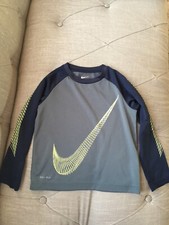 Nike Boys Grey Navy Long Sleeve Dri-fit Shirt Xs 4 Years