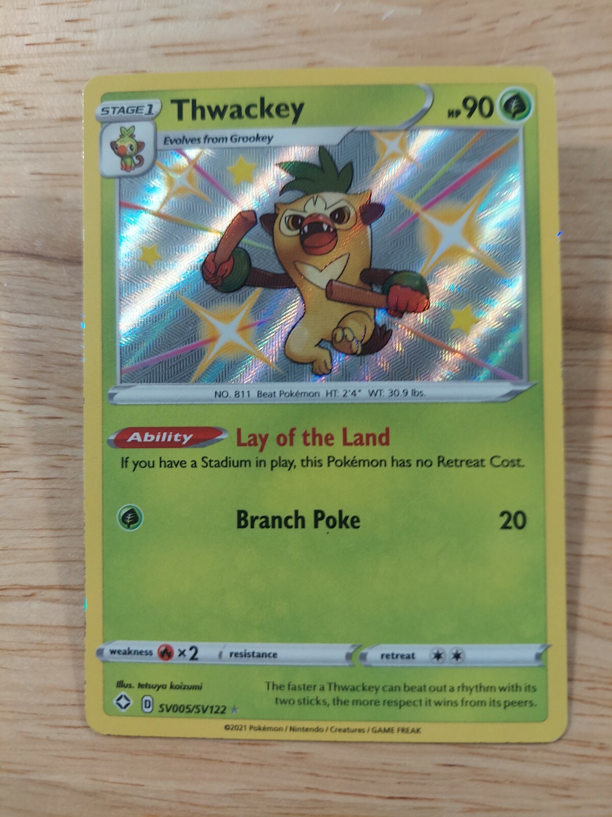 Thwackey SHINY SV005/SV122 Shining Fates NM Holo Foil Rare Pokemon Card