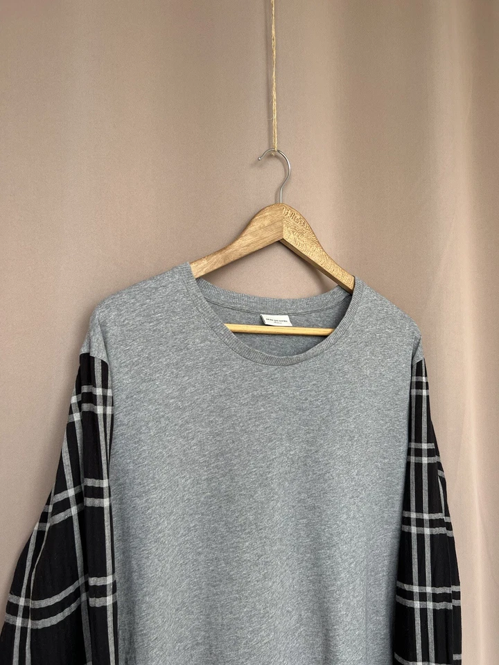 Jersey Dries Van Noten Para Hombre Talla M Manga a Cuadros Gris Cuello Redondo Jersey Foto 3 de 4