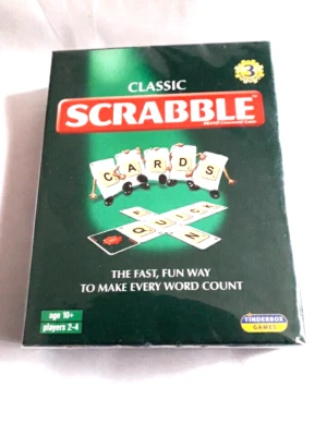 TINDERBOX GAMES CLASSIC SCRABBLE CARDS GAME NEW SEALED 136 CARDS 2-4 PLAYERS 3 WAYS TO PLAY