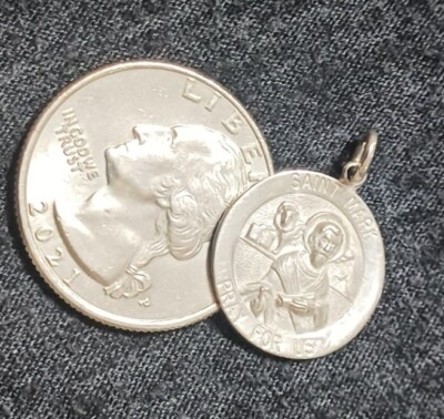 VTG Sterling Silver - Pendant/Charm Signed SAINT MARK PRAY FOR US 3D 18mm 2Gram 