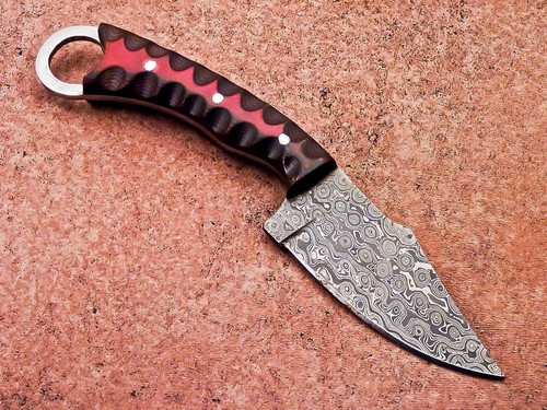 CUSTOM HAND FORGED DAMASCUS STEEL 9" SKINNING HUNTING KNIFE, SHEATH - WD-8530 - Picture 3 of 9