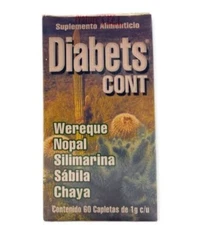 DIABETS. 60 Caplets Nutritional Supplement 100% Natural/Caja con 60 Tabletas