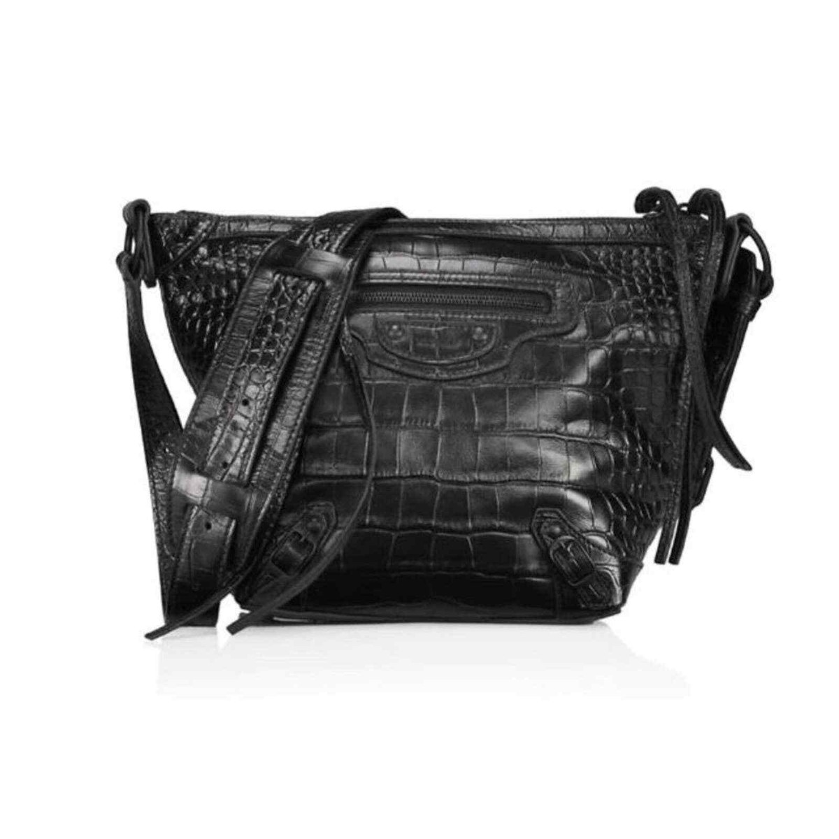 【BALENCIAGA】 Neo Classic XS Pouch Balenciaga XS Neo Classic Croc-Embossed Leather Hobo Bag