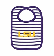 LSU Tigers Striped Bib Newborn Baby 100% Cotton Zelcro Closure NEW