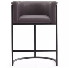 Manhattan Comfort Cosmopolitan 33.8" Pebble & Black Metal Counter Bar Stool