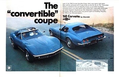 1968 Corvette Convertible Sting Ray T Top Coupe Photo 2 Page Vintage Print Ad Ebay
